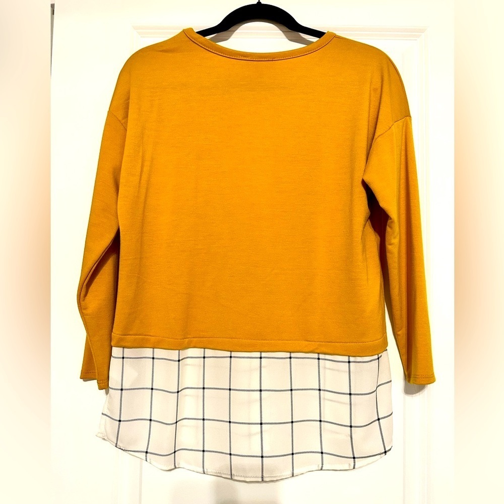 LES AMIS Mustard Plaid Contrast Blouse New - Picture 3 of 3